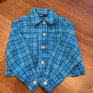Zara Blue Tweed-Like Jacket